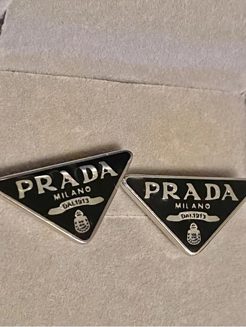 Prada Black Triangle Logo Enamel earrings 925 sterling silver +stamp